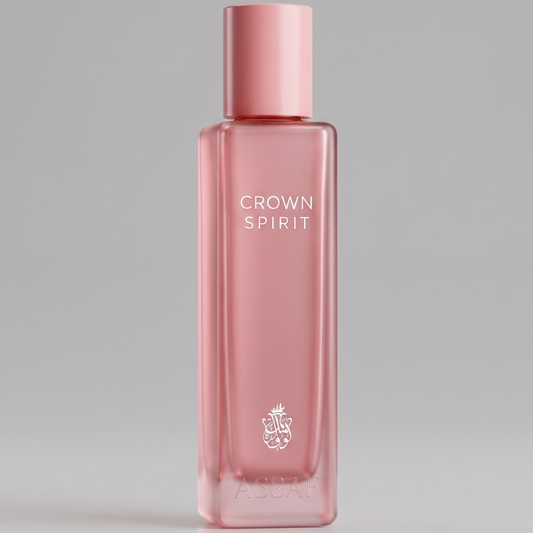 Assaf Crown Spirit 100ml Eau de Parfum, a luxurious and bold fragrance featuring black grape, bergamot, and rose for the Pakistani market.