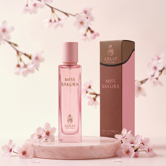 Assaf Miss Sakura 100ml Eau de Parfum for women, a soft floral fragrance featuring cherry blossom and jasmine notes available in Pakistan.