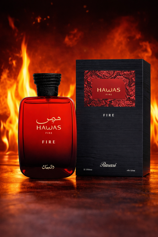 Rasasi Hawas Fire perfume in Pakistan intense long lasting fragrance bold red bottle with spicy notes